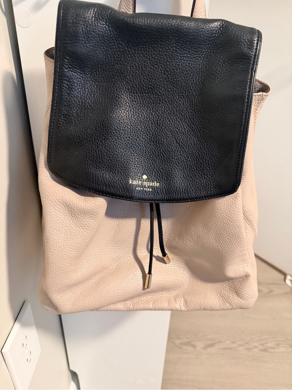 kate spade Two-Tone Pebbled Leather Backpack in Black & Beige